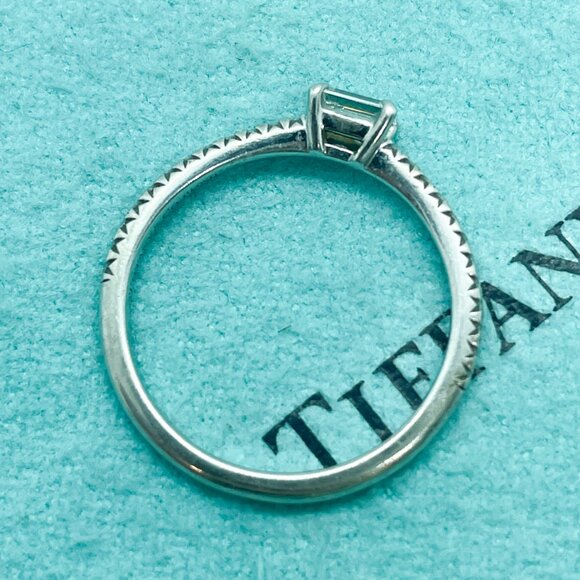 Tiffany & Co. Novo Horizon Platinum Emerald Cut & Round Diamond Ring Size 4.75 - Picture 13 of 14